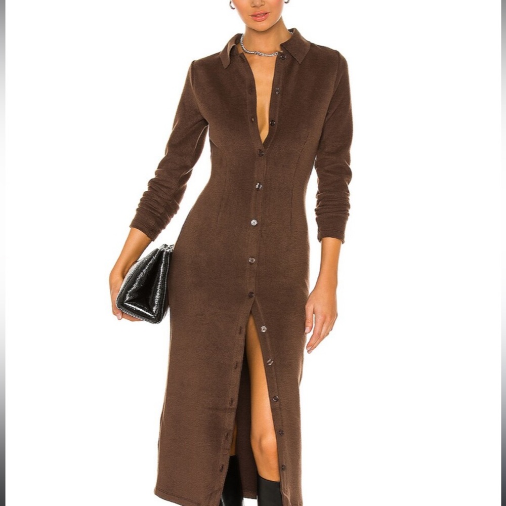 Danielle Guizio Rib Knit Button Up Dress